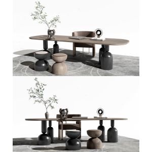 Customized Walnut Color Metal Base Dining Table Rectangular Shape