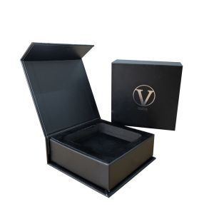 Recycled Materials Magnetic Gift Box with Black Matte Silver Stamp Logo and EVA