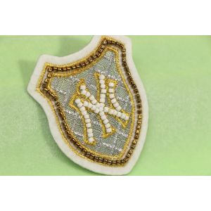 Stylish Silver Gold Metallic Embroidery Badge With White Felt Ground Beads