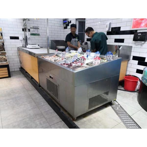 Commercial Top Open Fish Display Refrigerator Freezer With Corner Design