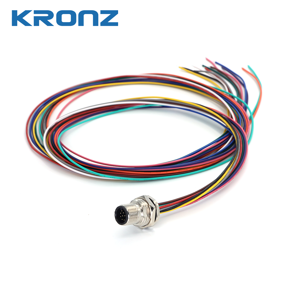 Waterproof M12 12 Pin Socket Wire Board Front Connector Cable with Zinc Alloy