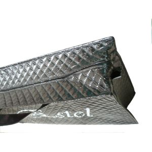 Cheap PB07 ESTEL shining black square veins quilted double head zipper reusable carrier bags for sale