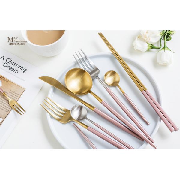 NC099 Hotel Pink and gold color Cutlery Set Stainless steel flatware /le posate talheres
