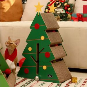 Creative Christmas Tree Cat Scratch Board with Built-in Bell Ball Wear Resistant