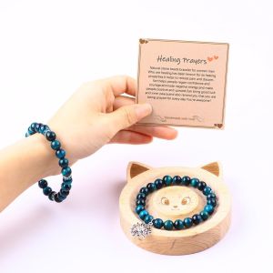 Handmade Elastic Round Turquoise Blue Tiger'S Eye Stone Beaded Stretch Bracelet