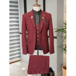 46 48 50 52 54 56 Custom Tuxedo Suit Maroon 3 Piece Tuxedo Slim Fit Stretch Suit