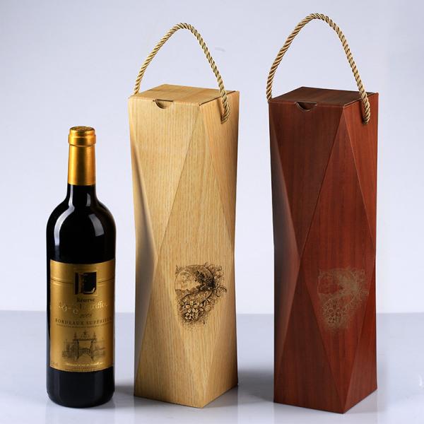 Shaped single stick red wine box, portable gift box, wood grain paper wine