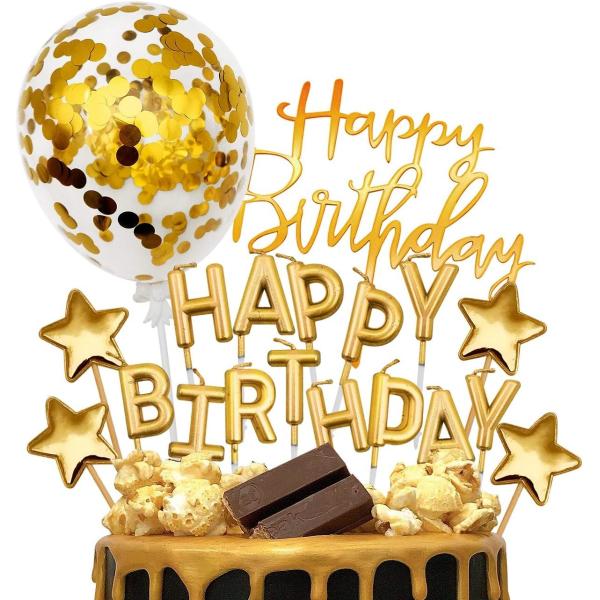 Birthday Paper Fans Banner Confetti Balloon Fireworks Golden Cupcake Topper For