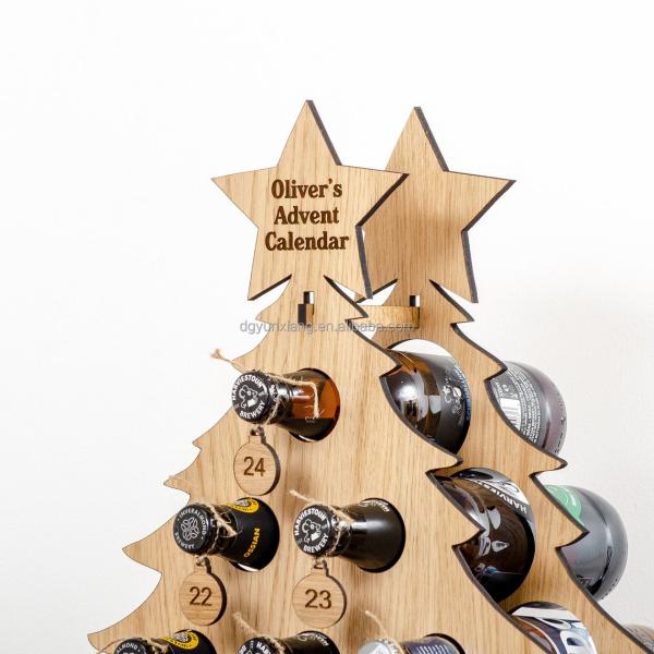Customize Christmas Tree Shape Great Gift For Home Decor Wooden holder for Adult Advent Calendar Wooden Bottle Holder