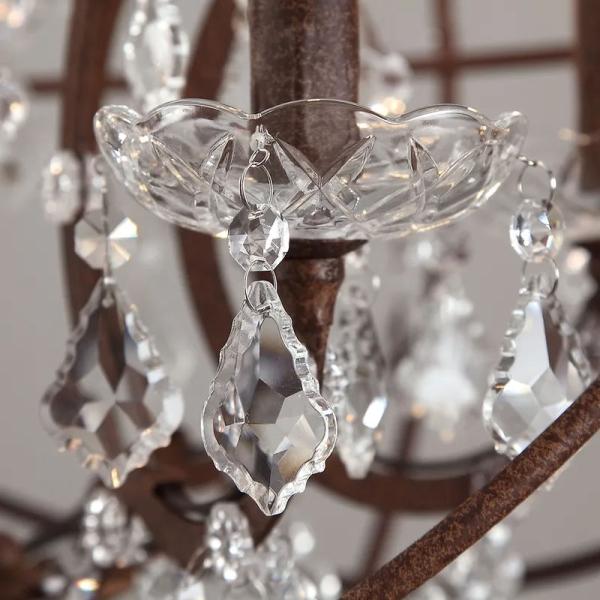 Clear Crystal Rust Metal Orb Chandelier Industrial Vintage Decorative