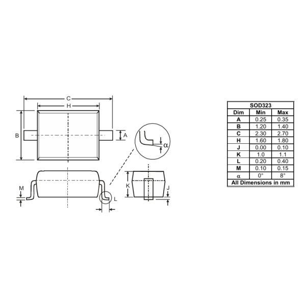 MMSZ5234BS-7-F Zener Diode 5.6V 0.5W Stabilization SOD-323 Package ±5% Tolerance 10mA Regulator Surge Protection SMT Miniature Size Automotive Grade