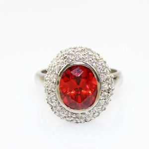 925 Silver Oval Garnet Gemstone Ring with Cubic Zircon (S-RJ692)