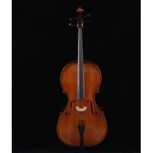 The back of a cello is usually made of one or two cut pieces of solid maple