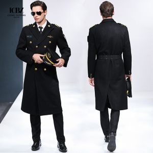 Property Security Work Uniform 100% Cotton Aviation Captain Black Woolen Coat