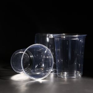 China 32OZ Food Grade Plastic PET Cup With Dome/Flat Lid Disposable Cold Coffee Cups on sale