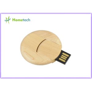 Round shape real capacity Wooden USB Flash Drive , micro wooden thumb drive