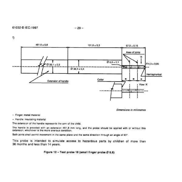 Stainless Steel IEC 60335 Test Finger Probe 18 Ф8.6