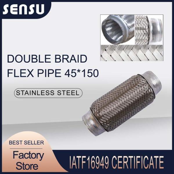 Quality 45*150mm Double Braid Flexible Exhaust Pipe Connector For Universal Car Rustproof wholesale