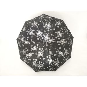 Waterproof Fabric 9 Panels Auto Open Close Umbrella In Black Color With Printed