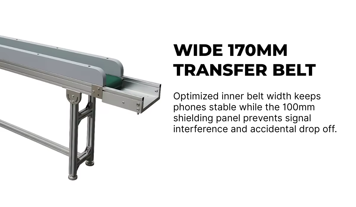 250mm Narrow Width Mobile Phone Conveyor Belt with Stainless Steel Construction and 24V DC Brushless Motor for Security Check & Inspection Gates