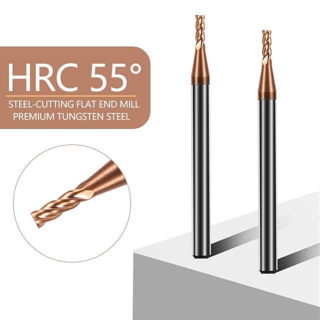 4-Flute Tungsten Carbide End Mill with Chip Flute and 55-Degree Flat Cutting