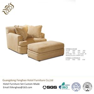 Fabric Upholstered Double Chair And Ottoman With Back Cushion
