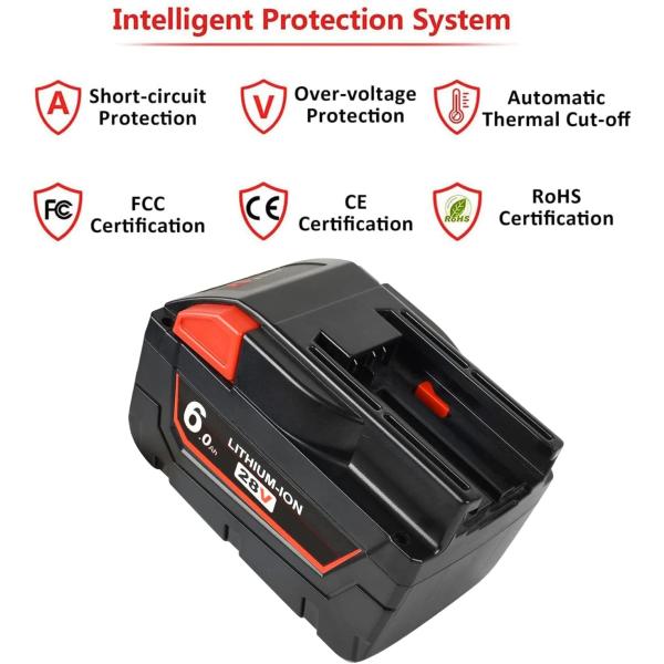 28V 6000mAh Slide Pack Battery Compatible With Milwaukee Cordless Power Tools