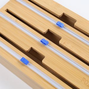 Wall Mount GLOSSY Bamboo 3 in 1 Wrap Dispenser with Cutter and Organizer 35.5*25