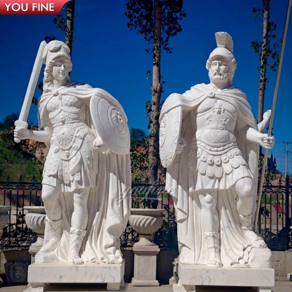 Quality Outdoor Garden Ancient Marble Roman Statues Full Size Soldier Sculpture with Shield wholesale
