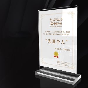 A4 Acrylic Advertising Display Tabletop T Shape Transparent Acrylic Certificate