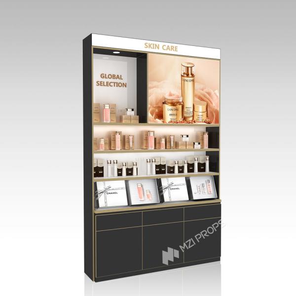 DYaS-VK-2-1 Skincare Display Cabinet with White LED Strips and Gold Edge