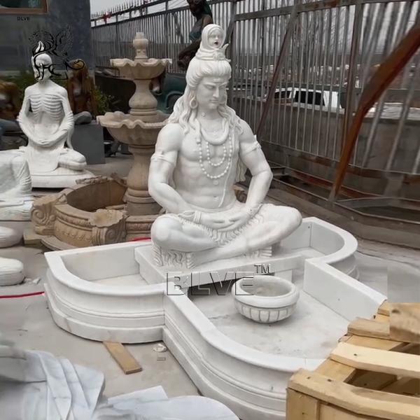 BLVE White Marble Lord Shiva Shakti Statue Garden Buddha Statue Fountain Hindu God Stone Sculpture Life Size Indian
