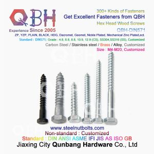 China QBH DIN571 M4-M20 Black Hot DIP Galvanizing Plain Carbon Steel Hexagon Head Wood Screws on sale