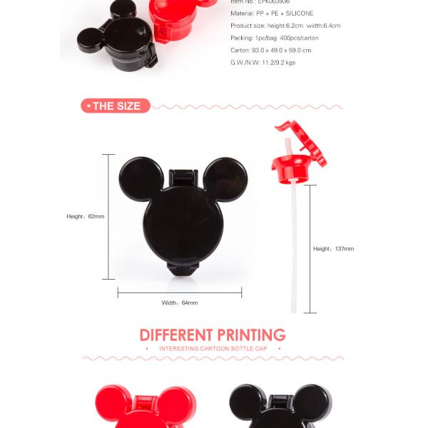 Wholesale mickey shape child resistance cap plastic water bottle caps with straw
