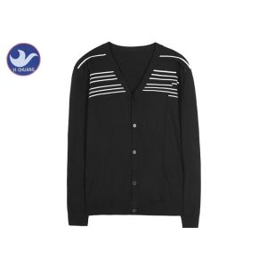 China Soft Men's V Neck Cardigan Sweater , Mens Button Up Cardigan Sweater Stripe Knitted on sale