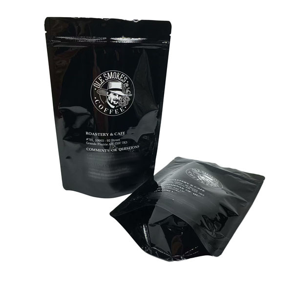 Quality Coffee Beans Stand Up Zipper Custom Printed Pouch 100g 500g 1kg Glossy Black wholesale