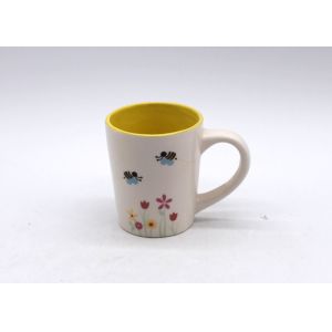 FDA Certificate Ceramic Coffee Mugs Yellow Handpainted Inside With Decal Outsite