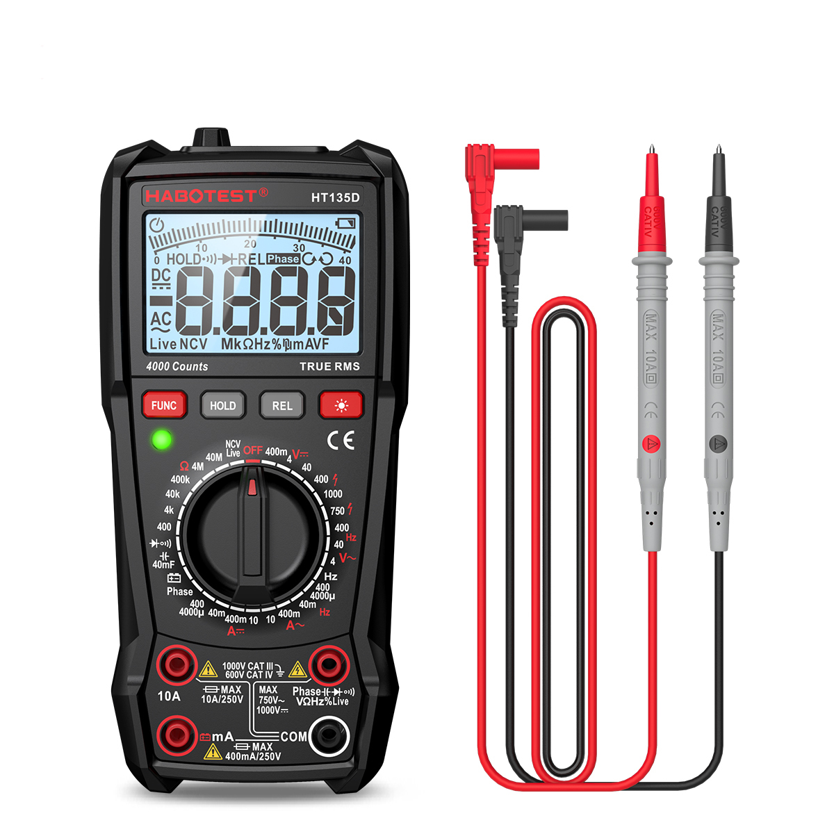 Habotest HT135D 4000 Counts True RMS Digital Multimeter with Data Logging and