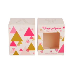 Art Paper Candle Packaging Box Pink With Cutout Window 8cm Size