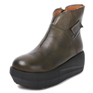 China S033 Round-toe flat-bottomed women's boots, top layer cowhide, autumn and winter new one-piece Martin boots, leather on sale