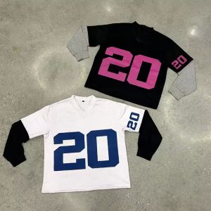 China Custom Screen Print Tshirt Logo High Quality Streetwear Mesh Oversized Double Layer Long Sleeve Cropped T-shirt for Men on sale