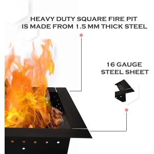 Steel Square Above In-Ground Fire Pit Insert Ring Liner for Solid Steel Square