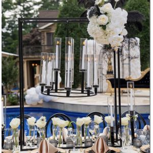 New black rectangle frame with hanging chandelier candle holder