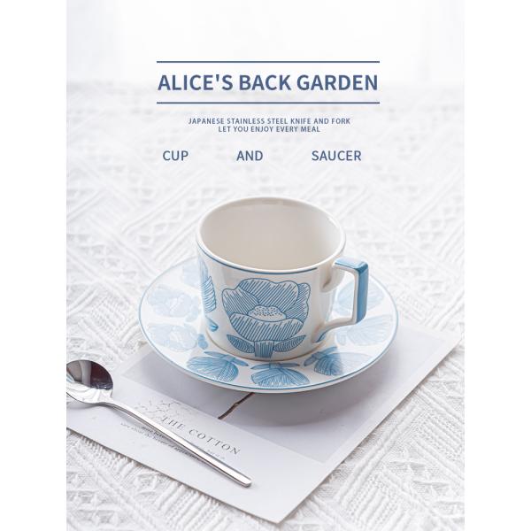 Garden Party Ceramic Tea Cup Set With Hand Painted Art And Saucer In Nordic Style