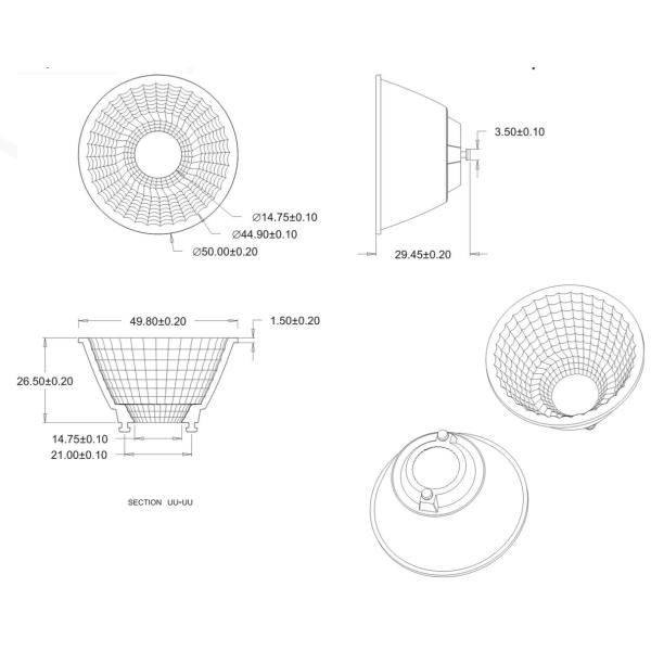 UV coating LED Reflector Cup Holder With CRI 90 LED Cree CXA 1507