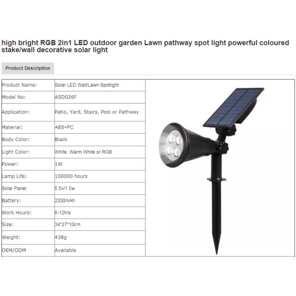 Solar Lights 2-in-1 Solar Powered 4 LED Adjustable Spotlight Wall Light Landscape Light Bright & Dark Sensing
