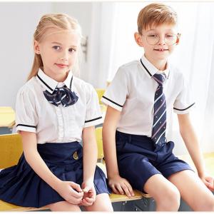 Cheap Kids British Kindergarten Primary School Uniform White Short Sleeve Shirt Sets for sale