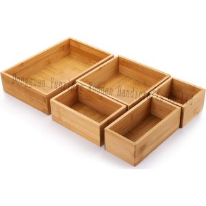 Bamboo Drawer Organizer Set, Multi-use Storage Box Set, Varied Sizes Junk Drawer Organizer for Office, Home, Bedroom, Bathroom