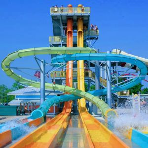 Customized Colorful Fiberglass Water Park Slide Ending with Pool for Resort Hotels