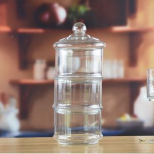 Stackable 3 Layers Tower Shaped Glass Storage Jars
